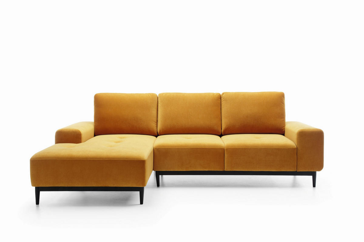 ECKSOFA SACRO Gelb Plüsch-Stoff mit Schlaffunktion - Gelb, Holz (266/175cm) - MASSENO