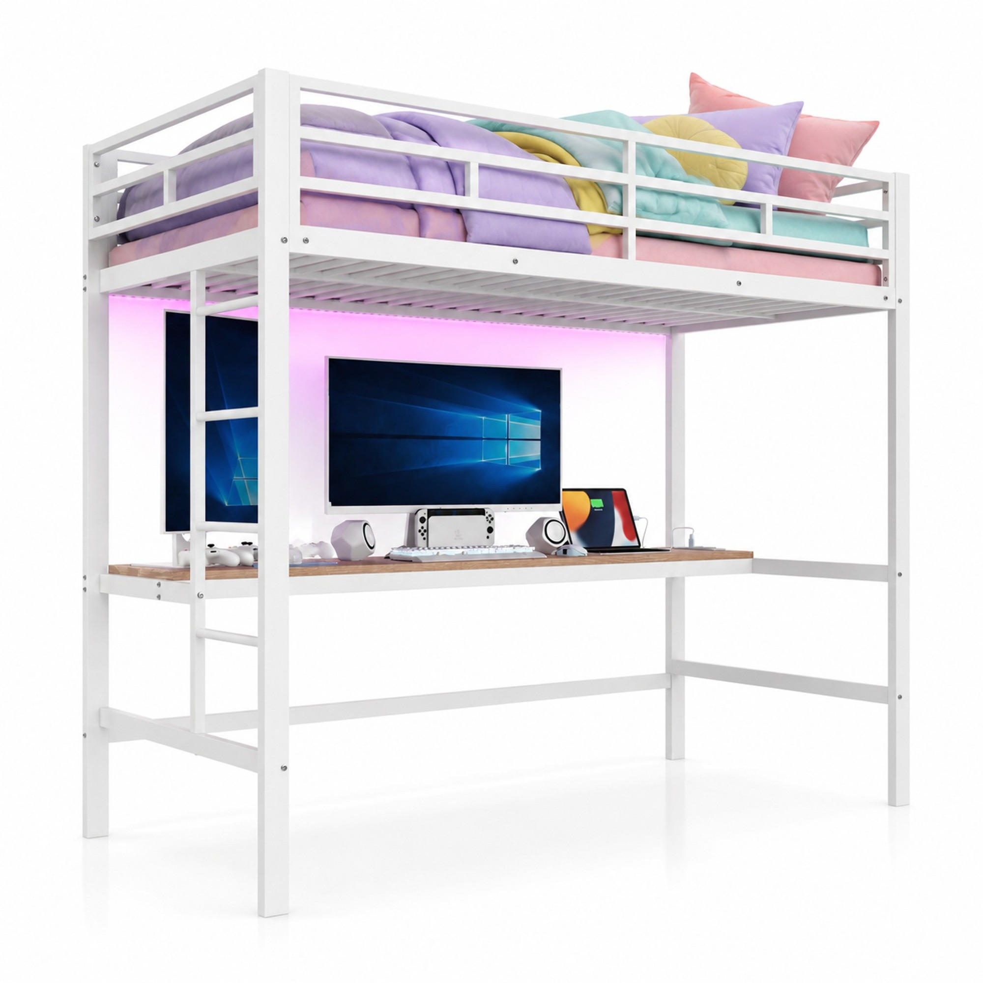 HOCHBETT 90/200 mit LED, USB und Steckdose in Weiß - Weiß, Holzwerkstoff/Metall (90/200cm) - EVRYAE
