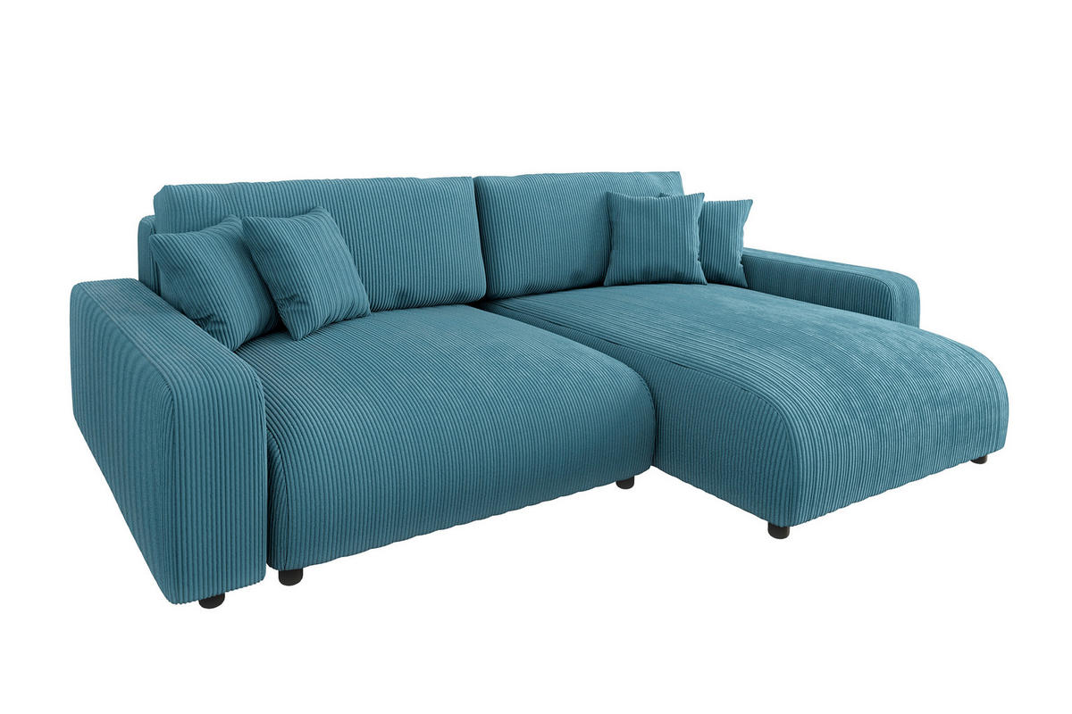 ECKSOFA Emma Türkis Cord - Ottomane rechts - Türkis, Textil (234/170cm) - S-Style Möbel