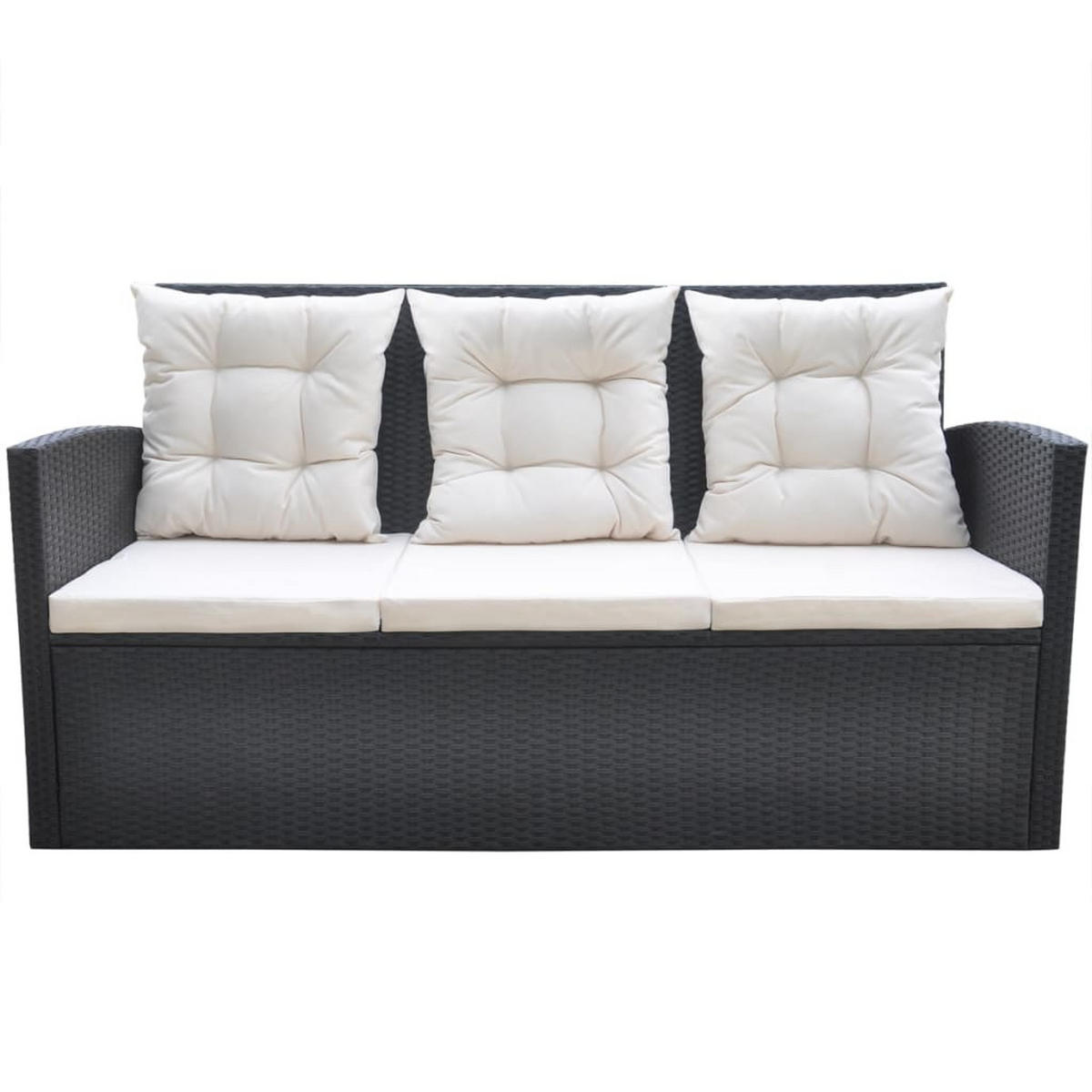 GARTEN-ESSGRUPPE 6-TLG MIT AUFLAGEN POLY RATTAN SCHWARZ - Creme/Schwarz, Naturmaterialien/Textil - vidaXL