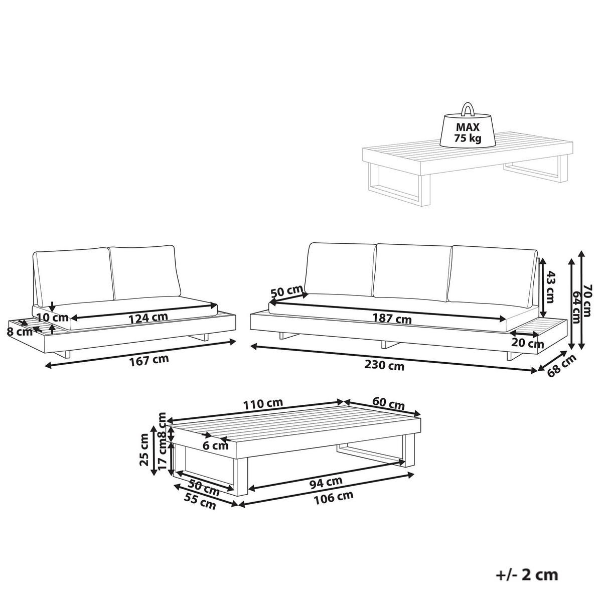 LOUNGE-SET 5-Sitzer Heller Holzfarbton Marettimo - Hellbraun/Weiß, Holz - Beliani