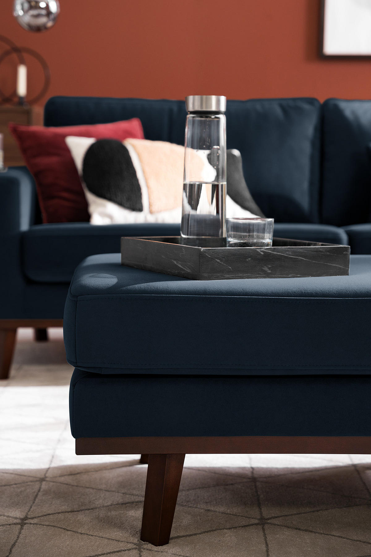 POLSTERHOCKER - Buchefarben/Dunkelblau, Buchenholz/Textil (85/43/60cm) - home24