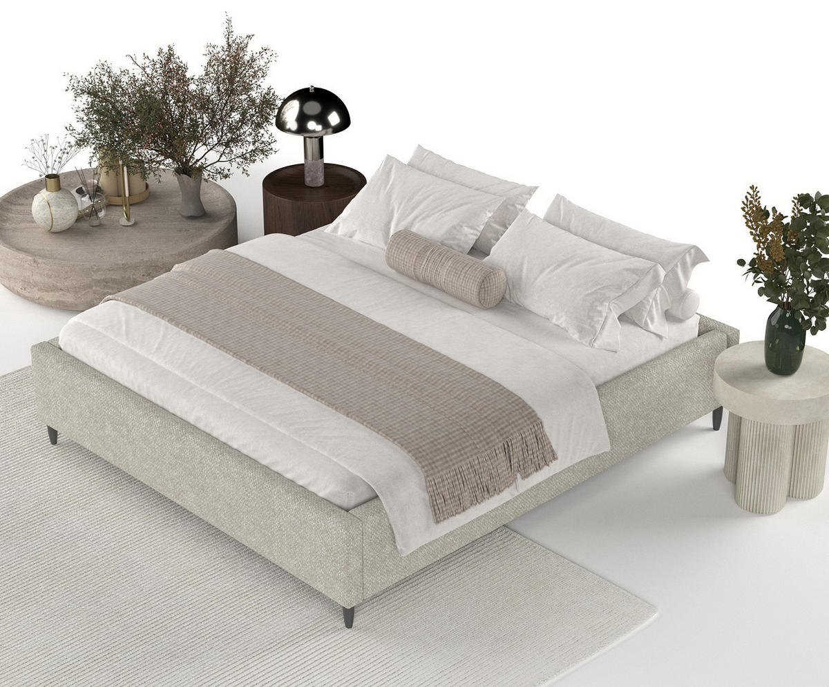 POLSTERBETT Larch Beige Grau 120/200 cm im Chenille-Stoff - Beige/Schwarz, Holz/Holzwerkstoff (120/200cm) - Maison de Reve