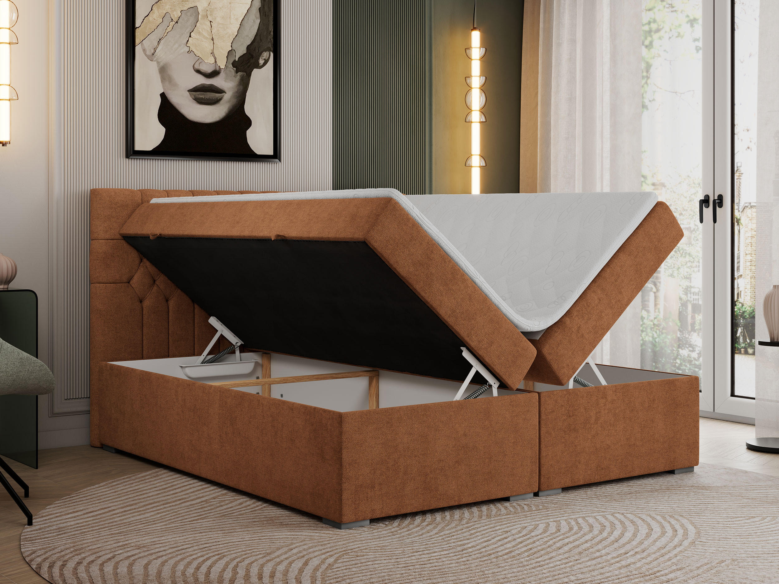 Thumbnail - MKS Boxbett, Orange, Textil, 2-Sitzer, H3, Rechteckig, 160x200 cm, Schlafzimmer, Betten, Boxspringbetten