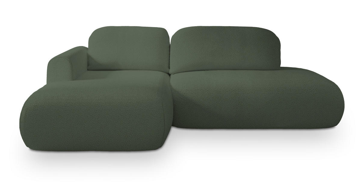 ECKSOFA NUVIRA L-S Grün Boucle-Stoff mit Schlaffunktion - Grün, Holz (274/165cm) - MASSENO