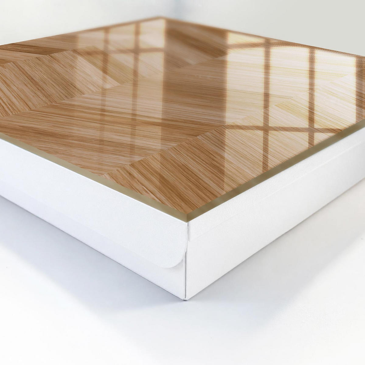 SCHLÜSSELBOX Weiß 30x30 cm – Türöffnung nach rechts - Holz-Fischgrätmuster - Braun, Metall (30/30/5cm) - TULUP