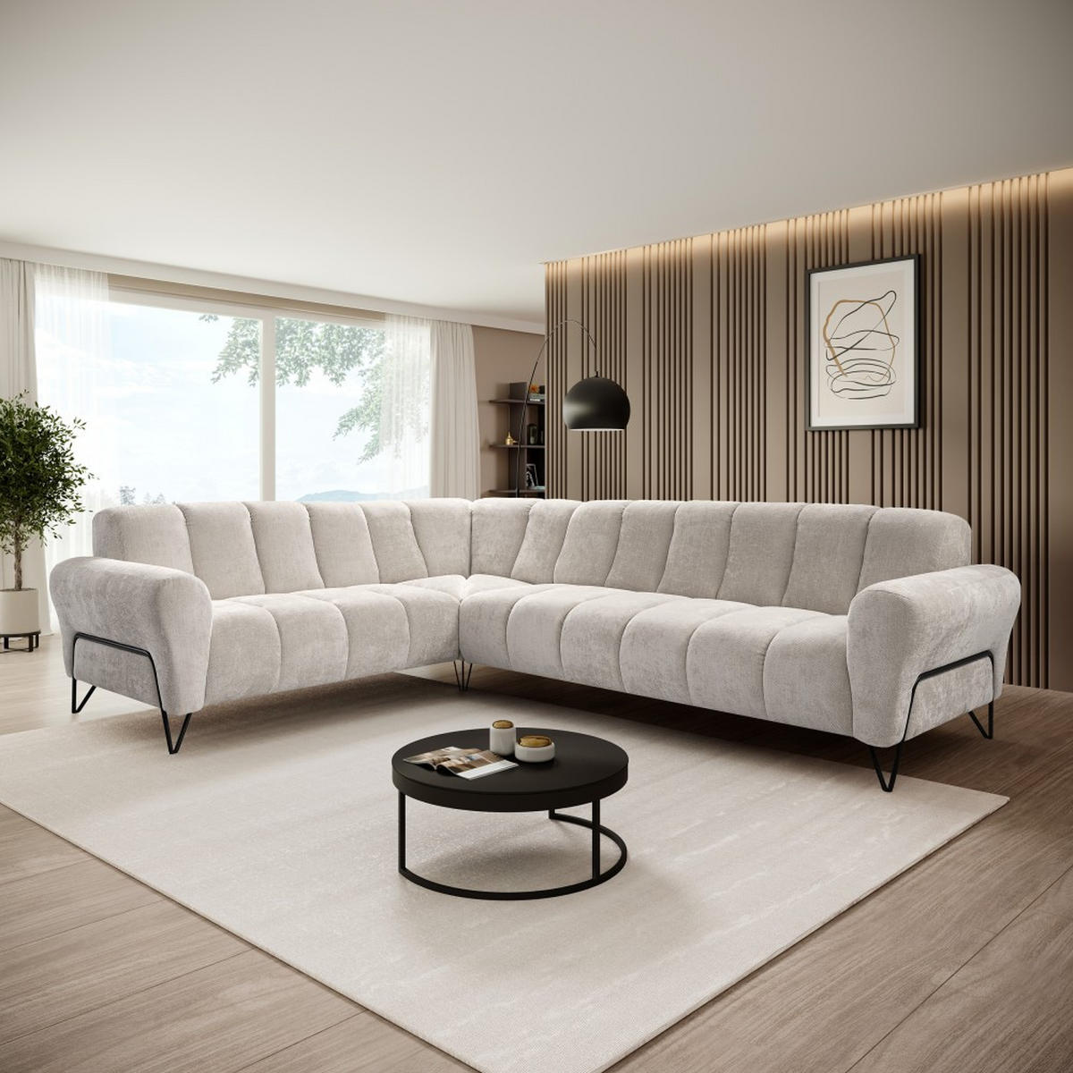 ECKSOFA Volare ohne Schlaffunktion Creme links - Creme/Schwarz, Textil/Metall (295/235cm) - Beautysofa