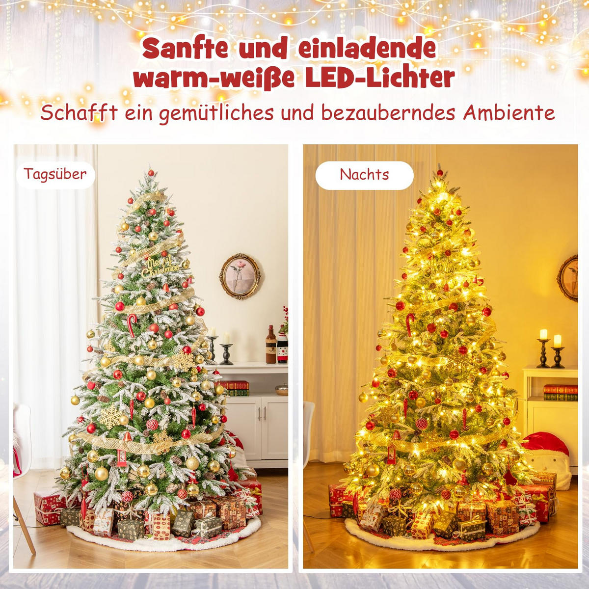 WEIHNACHTSBAUM mit 470 warmweißen LED-Lichtern 225 cm grün - Grün, Metall (225cm) - COSTWAY