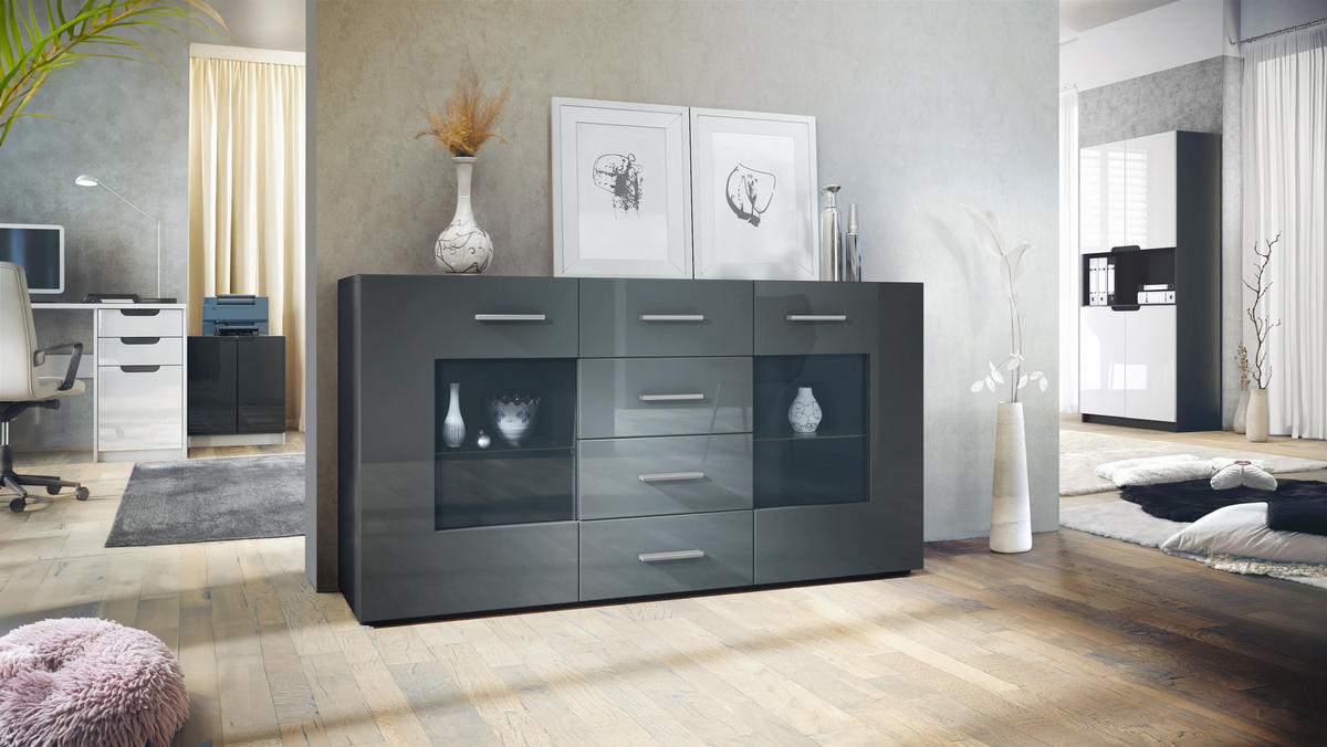 SIDEBOARD Noah Grau Hochglanz - Grau, Holzwerkstoff (139/72/35cm) - Vladon