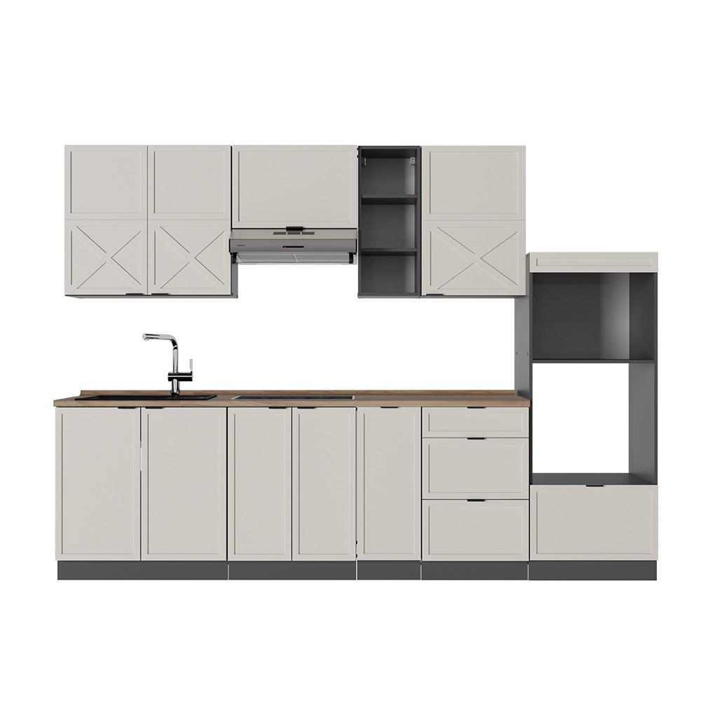 KÜCHENZEILE Fame-Line GrauBeige/Anthrazit 280 cm, AP Eiche - Anthrazit/Grau, Holzwerkstoff (280/81.6/60cm) - Vicco
