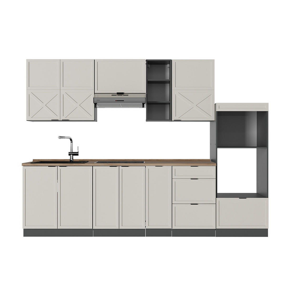 KÜCHENZEILE Fame-Line GrauBeige/Anthrazit 280 cm, AP Eiche - Anthrazit/Grau, Holzwerkstoff (280/81.6/60cm) - Vicco