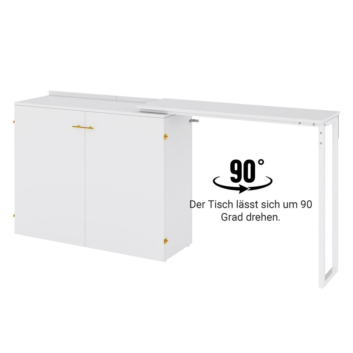 SCHRANKBETT 90/200 cm in Weiß mit drehbarem Schreibtisch, Rollen und Matratze - Weiß, Holzwerkstoff/Metall (90/200cm) - WISHDOR