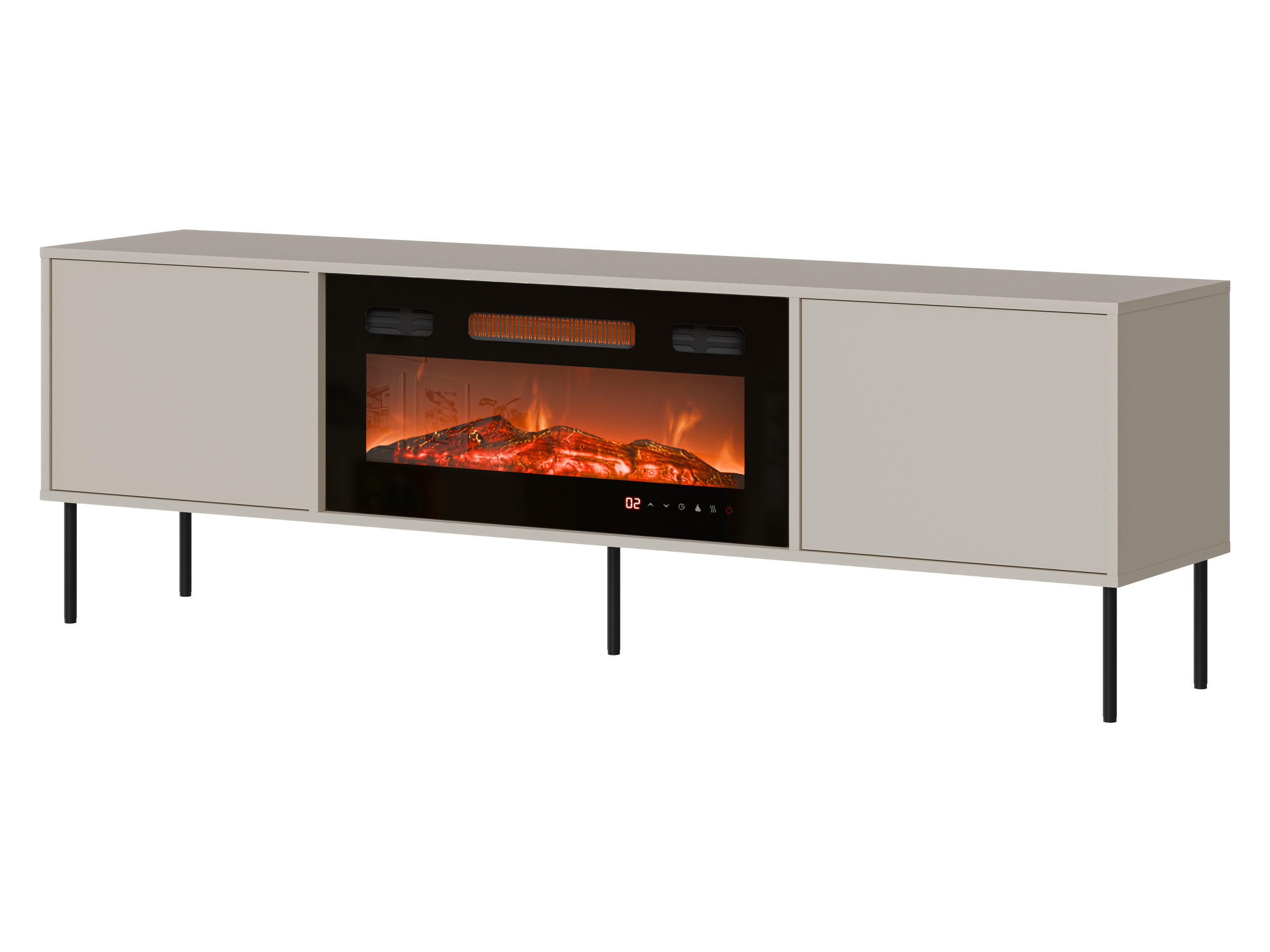TV-LOWBOARD Domi 180 2D EF mit Kamin - Kaschmir/Schwarz, Holzwerkstoff/Metall (183/60/40cm) - MIRJAN24