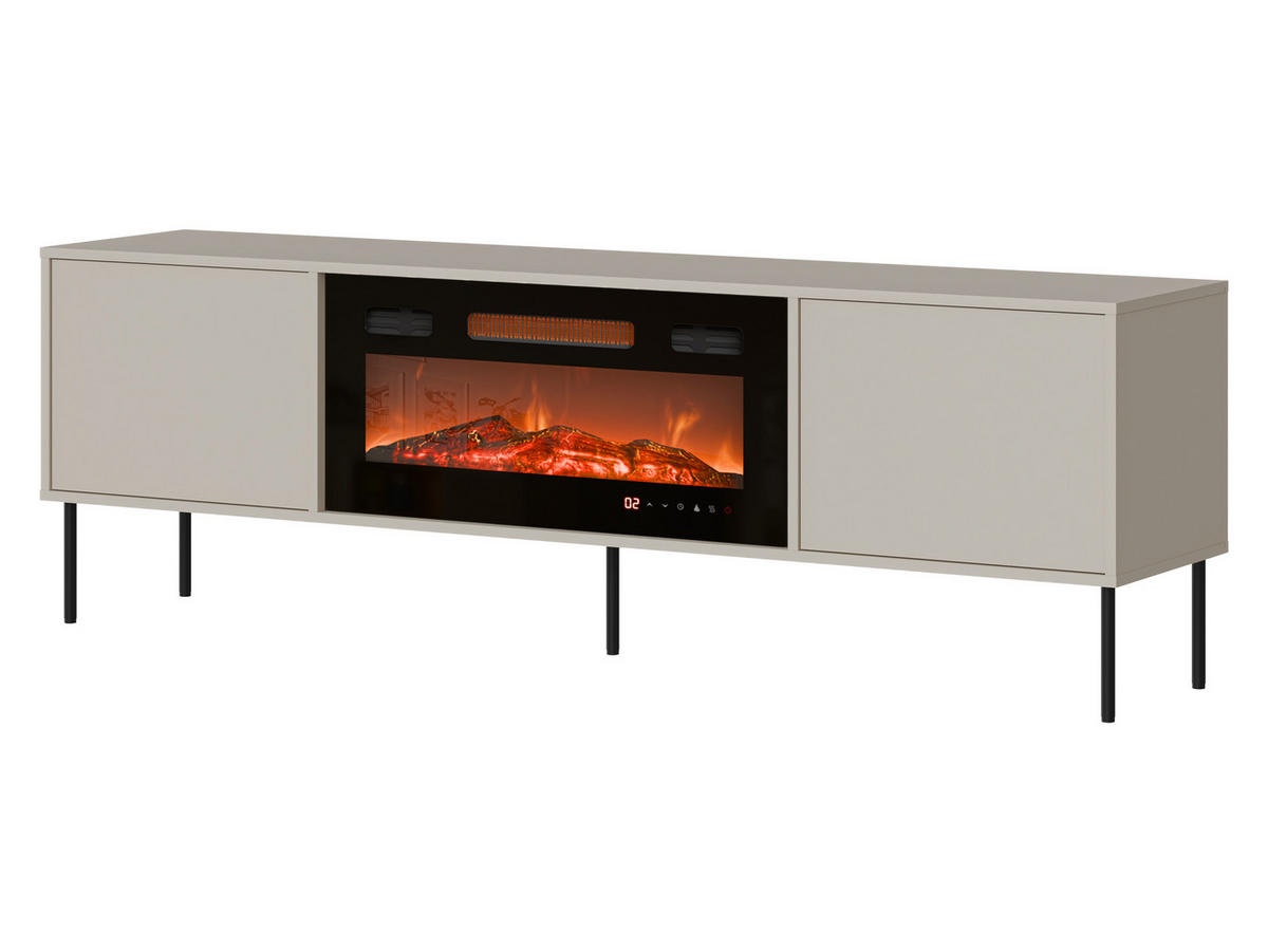 TV-LOWBOARD Domi 180 2D EF mit Kamin - Kaschmir/Schwarz, Holzwerkstoff/Metall (183/60/40cm) - MIRJAN24