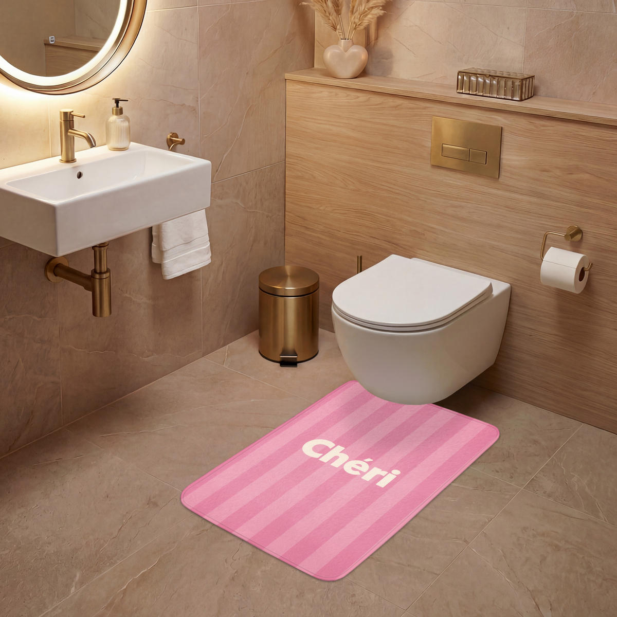 WC PŘEDLOŽKA Pruhované - růžové - Chéri 50x80 cm - růžová, textil/plast (50/1cm) - OnlyWow