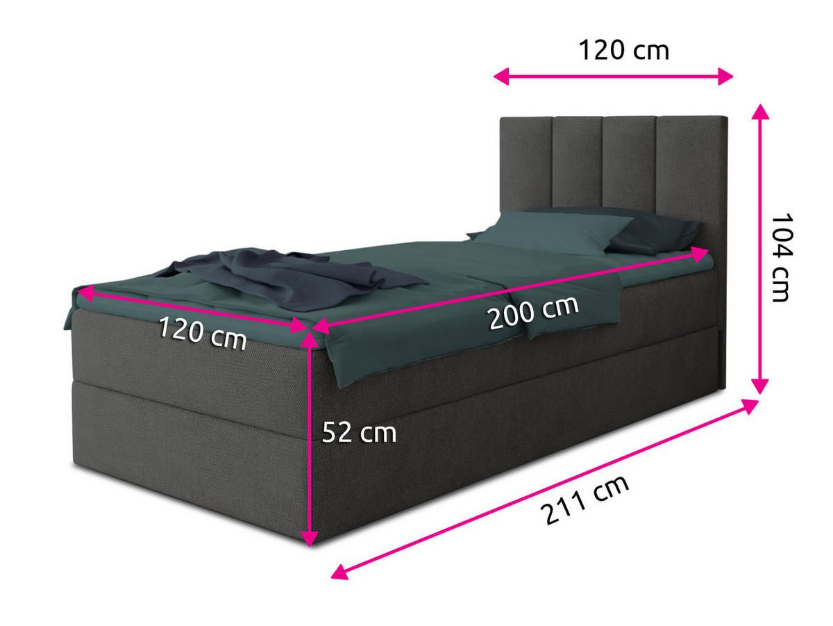 BOXBETT Star Mini - 120x200 - Grau (Inari 91, Webstoff) - Schwarz/Grau, Holz/Holzwerkstoff (120/200cm) - Sofnet