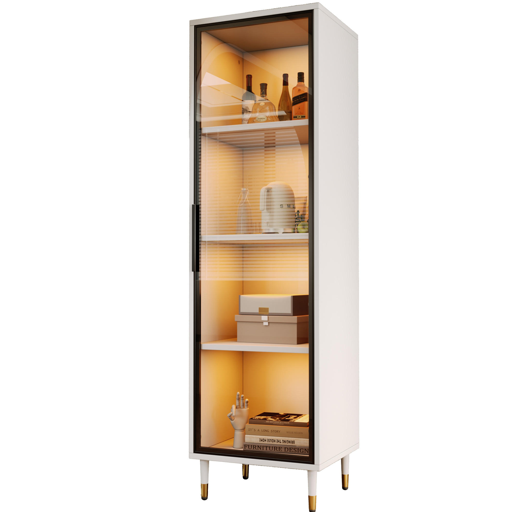 HIGHBOARD mit LED-Beleuchtung 40/40/170 cm in Weiß mit getönter Glastür - Weiß, Holzwerkstoff (40/170/40cm) - BEAOK