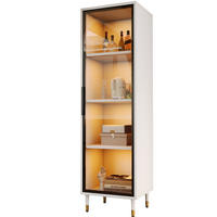 HIGHBOARD mit LED-Beleuchtung 40/40/170 cm in Weiß mit getönter Glastür - Weiß, Holzwerkstoff (40/170/40cm) - BEAOK