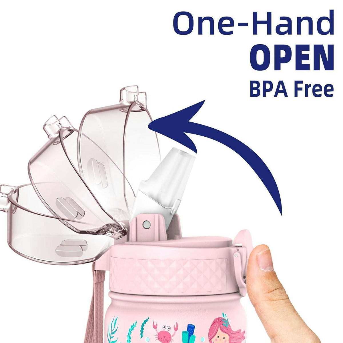 TRINKFLASCHE Kinder 420 ml Edelstahl mit Strohhalm und auslaufsicherem Deckel Rosa Meerjungfrau - Rosa, Metall (7.5/7.5cm)