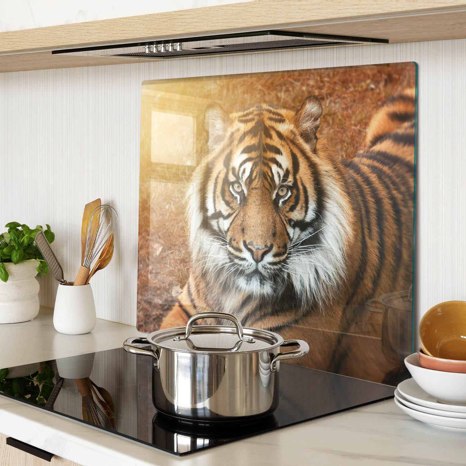 GLASPLATTE 60x52 cm Bengalischer Tiger - Braun, Glas (60/0.4/52cm) - TULUP