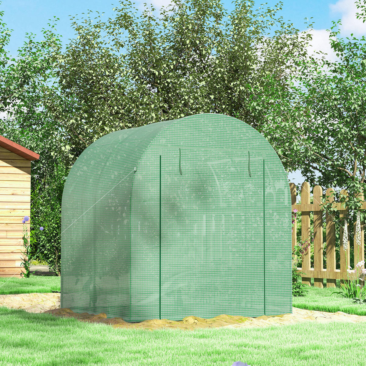 GEWÄCHSHAUS, 180L x 180B x 200H cm - Grün, Kunststoff/Metall (180/200/180cm) - Outsunny