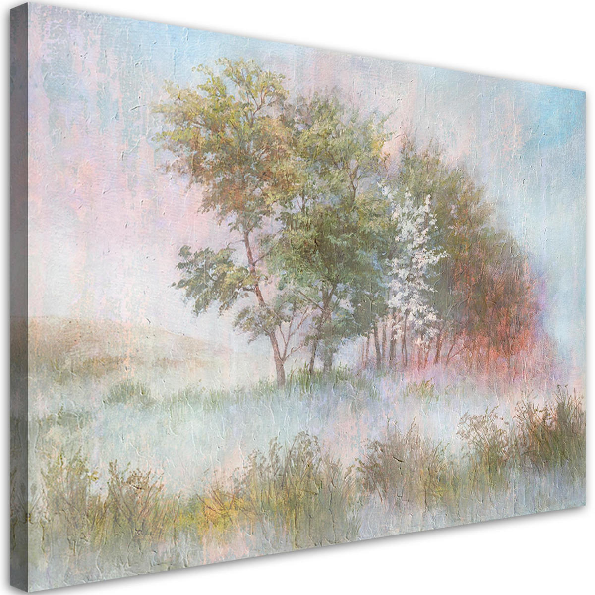 WANDBILD bäume auf einer nebligen wiese - Grün, Textil (60/40cm) - Feeby