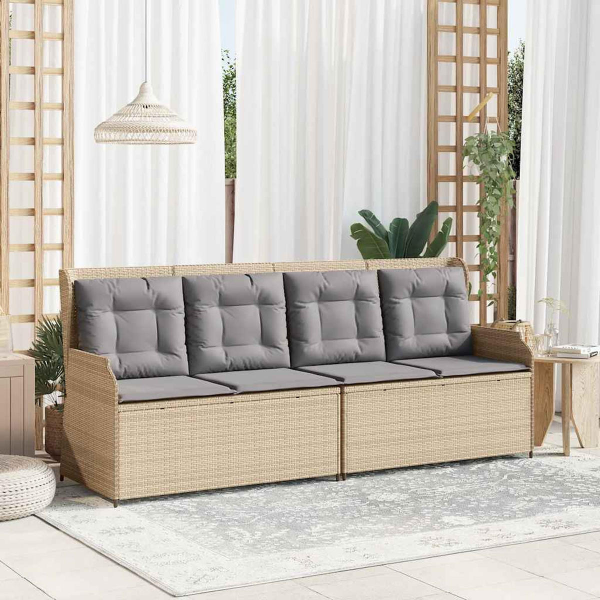 GARTENBANK Verstellbar mit Kissen Beige Poly Rattan - Beige/Grau, Kunststoff (95/95/110cm)