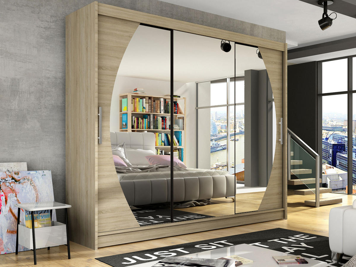 KLEIDERSCHRANK Aston V - Silberfarben/Sonoma Eiche, Holzwerkstoff/Kunststoff (250/215/58cm) - MIRJAN24