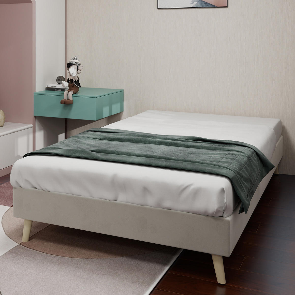 RAHMENBETT 90/200 cm in Beige Stoff - Beige, Holzwerkstoff/Textil (90/200cm) - WISHDOR
