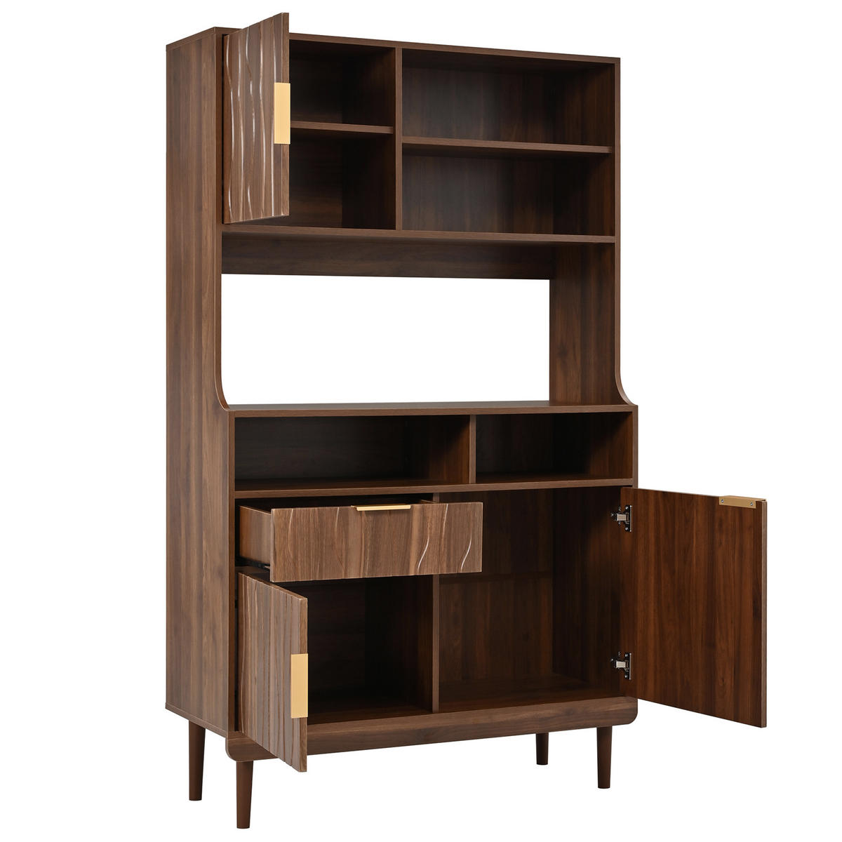 KÜCHENSCHRANK mit Türen, Schublade und offenen Regalen - Walnussfarben, Holzwerkstoff (100/170/32cm) - FLIEKS
