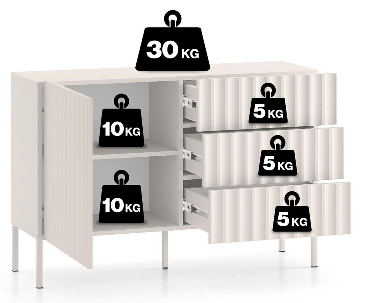 SIDEBOARD Derriva Hellbeige 113 cm - Ecru/Beige, Holzwerkstoff/Metall (113.1/76.7/37.2cm) - Selsey