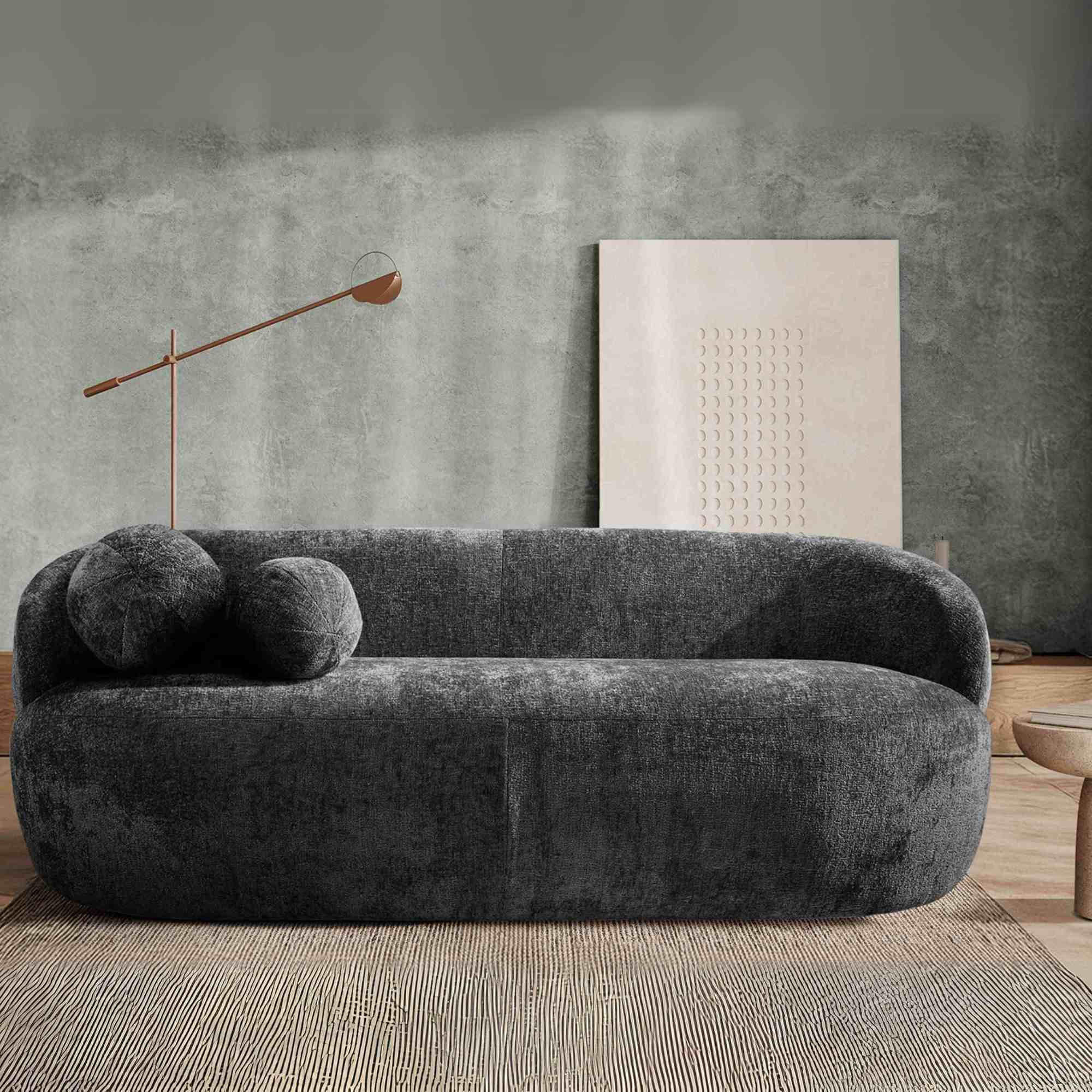 3-SITZER-SOFA NELUM, Chenille-Stoff, Anthrazit - Anthrazit/Schwarz, Holz/Holzwerkstoff (190/68/88cm) - KONSIMO®