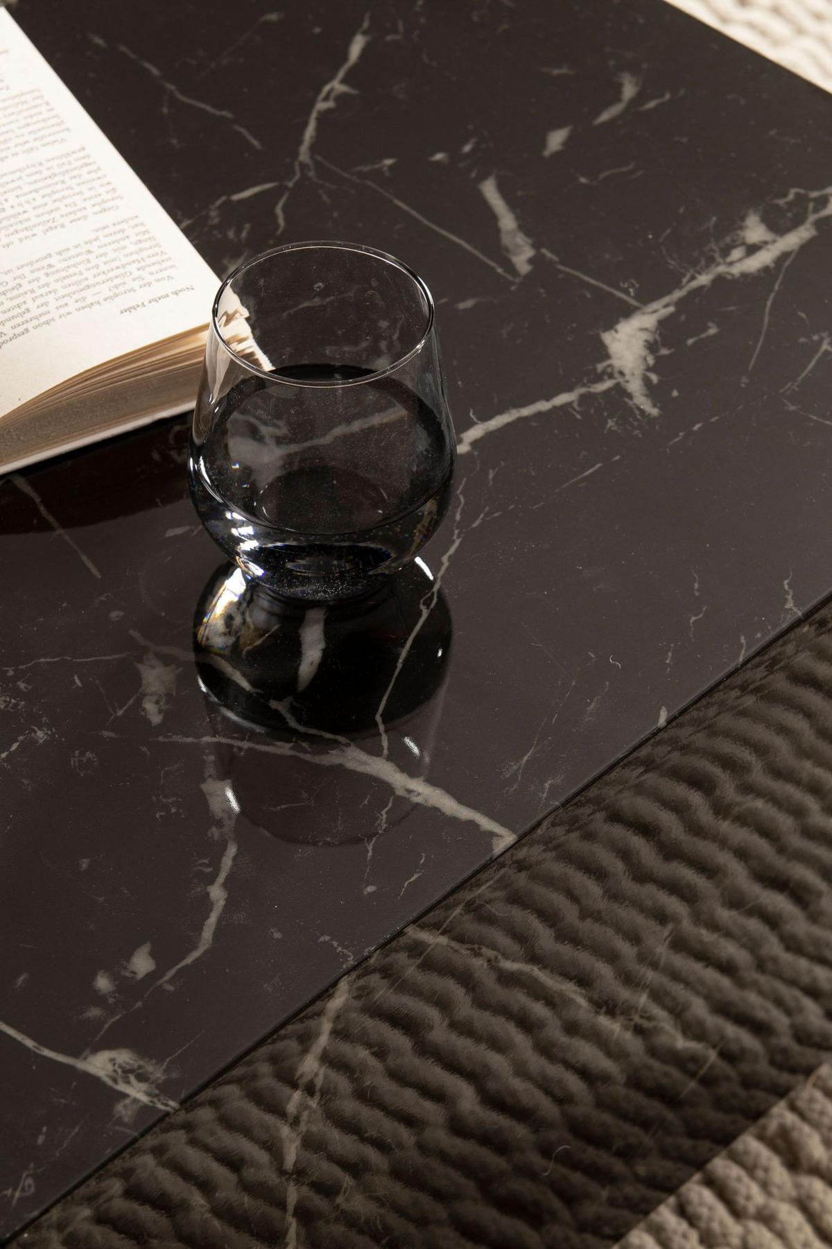 COUCHTISCH MONOBLOC in Hochglanz mit Marmor Optik, Quadratisch, Würfel-Form, Schwarz 60x60x35 cm - Schwarz, Holzwerkstoff (60/60/35cm) - KADIMA DESIGN