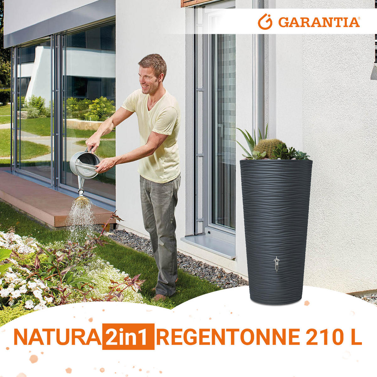 2IN1 Regentonne 210 L, graphite grey - Grau, Kunststoff (58/110/58cm) - GARANTIA