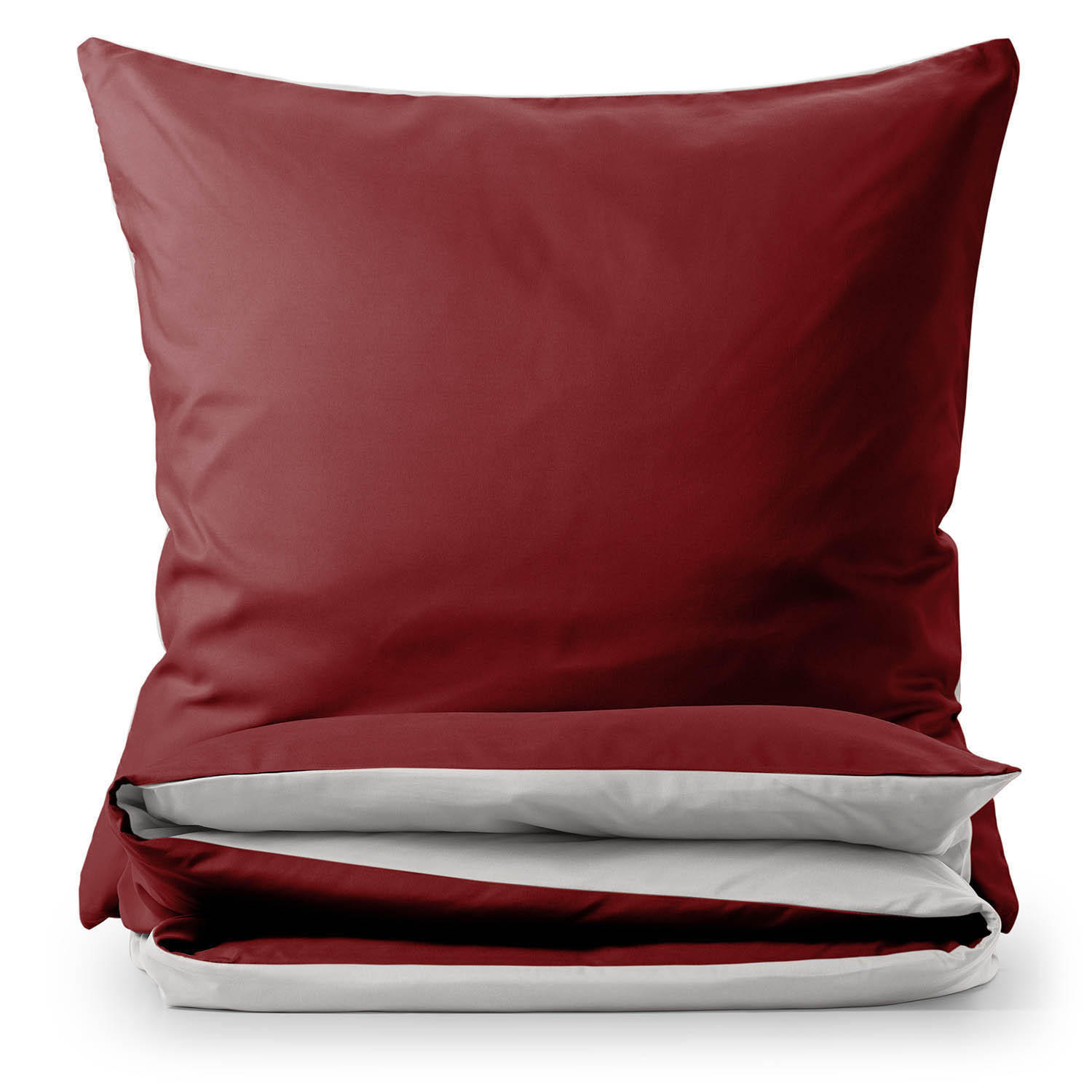 WENDEBETTWÄSCHE Ebba 155/200 cm 2 mal 80/80 cm, Dunkelrot und Hellgrau - Hellgrau/Dunkelrot, Textil (155/200cm) - Blumtal