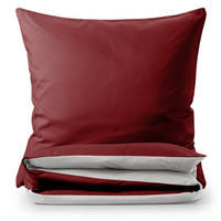 WENDEBETTWÄSCHE Ebba 2 mal 135/200 cm 2 mal 80/80 cm, Dunkelrot und Hellgrau - Hellgrau/Dunkelrot, Textil (135/200cm) - Blumtal