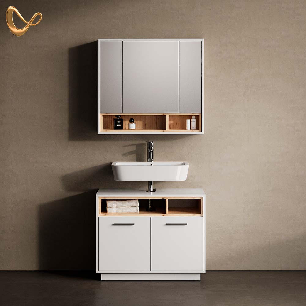 BADMÖBEL-SET Temo Weiß 2 Teile - Weiß/Sonoma Eiche, Holzwerkstoff (80/72/40cm) - Livinity®