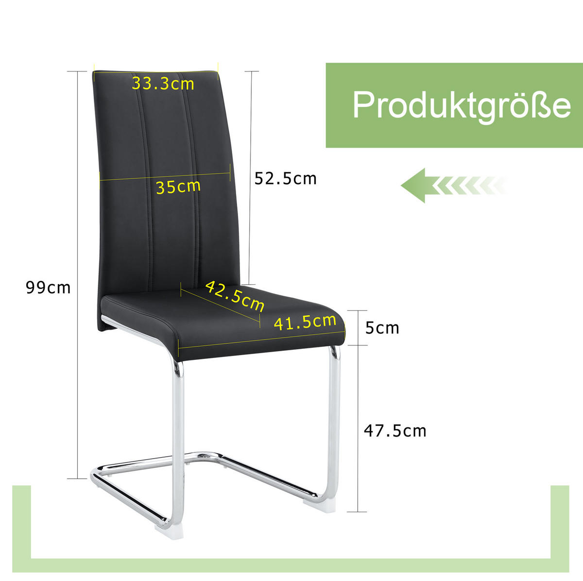 ESSZIMMERSTUHL ergonomisch PU-Leder Metall Schwarz - Schwarz, Metall (43/99/54.6cm) - Meubliv
