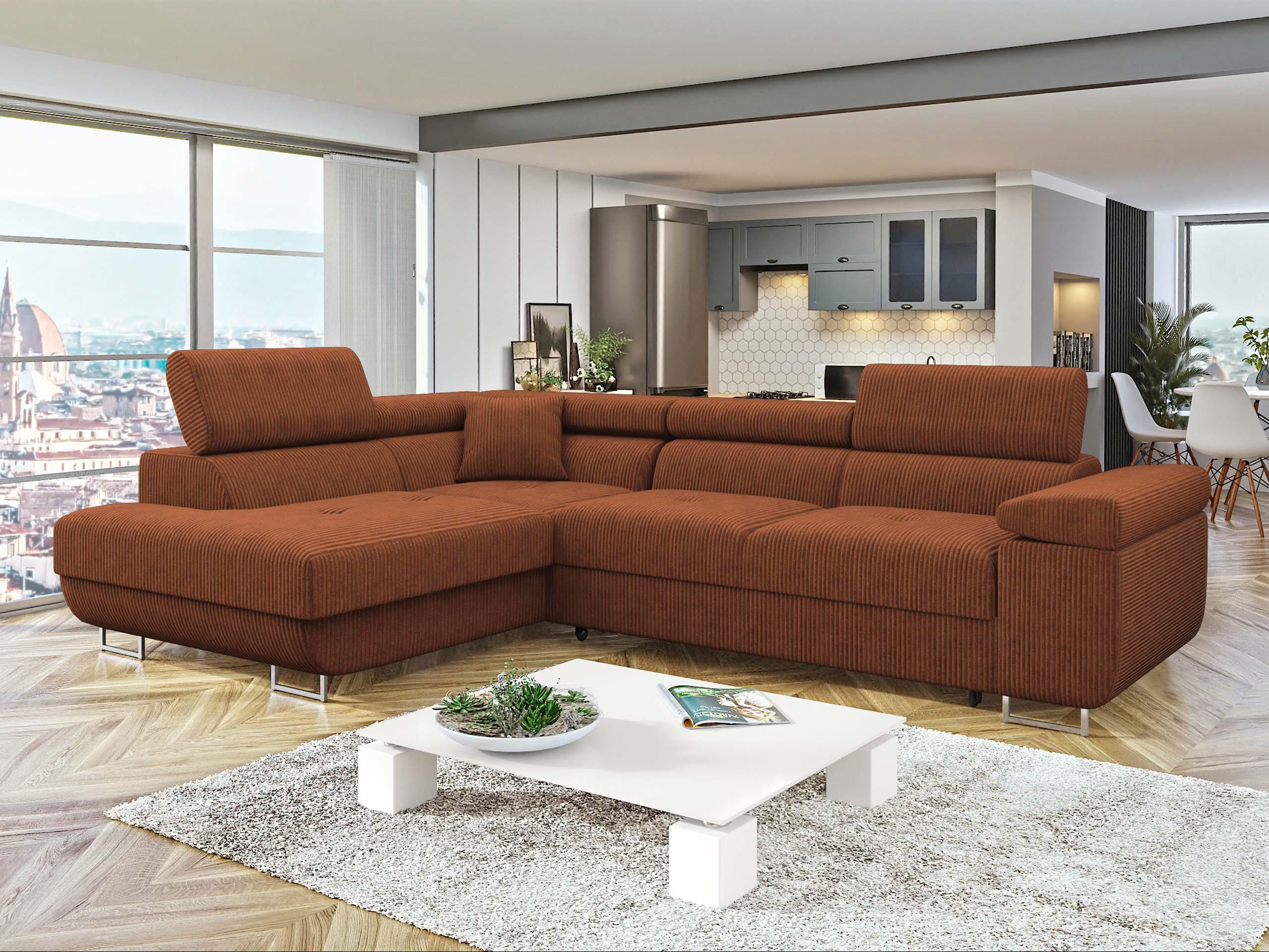 ECKSOFA Torezio Cord, Seite: Links - Braun, Holz/Textil (274/203cm) - MIRJAN24