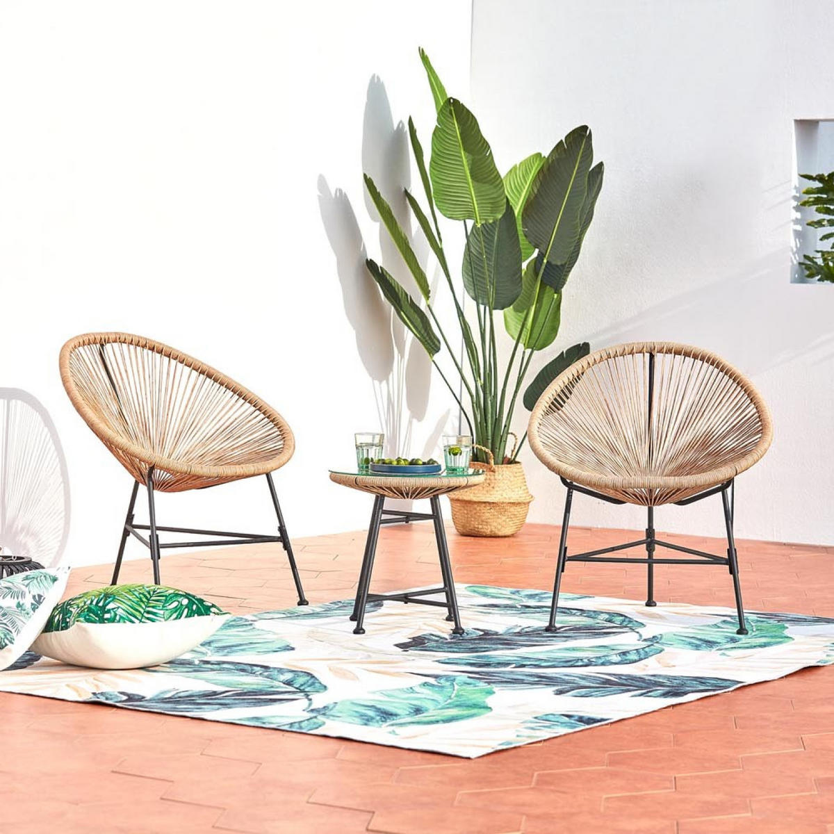 BALKON-SITZGRUPPE Acapulco Beige, 2 Stühle und 1 Tisch - Beige, Metall - Concept Usine