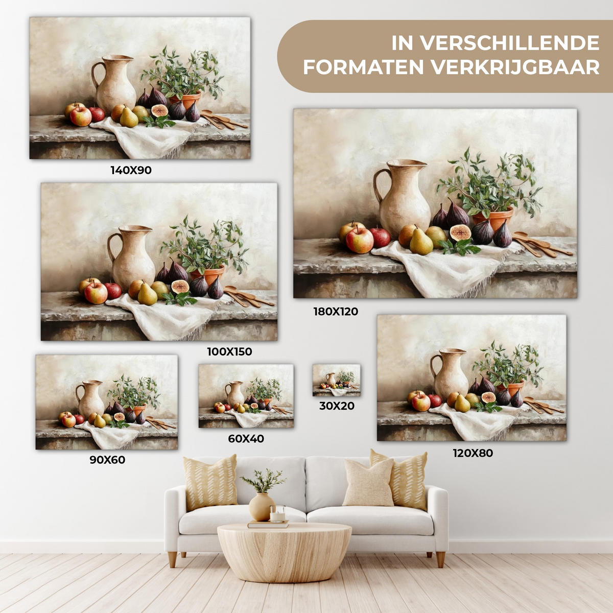 LEINWANDBILD Obst - Kräuter - Ländlich Deko Schlafzimmer 30x20 cm - Naturfarben, Textil (30/20cm) - MuchoWow