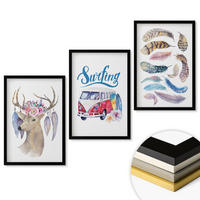 WANDBILDER 3er-Set - 40x60 cm Schwarzer Rahmen - Blumenwagen mit Geweih - Schwarz, Kunststoff (40/60cm) - ArtPrintCave