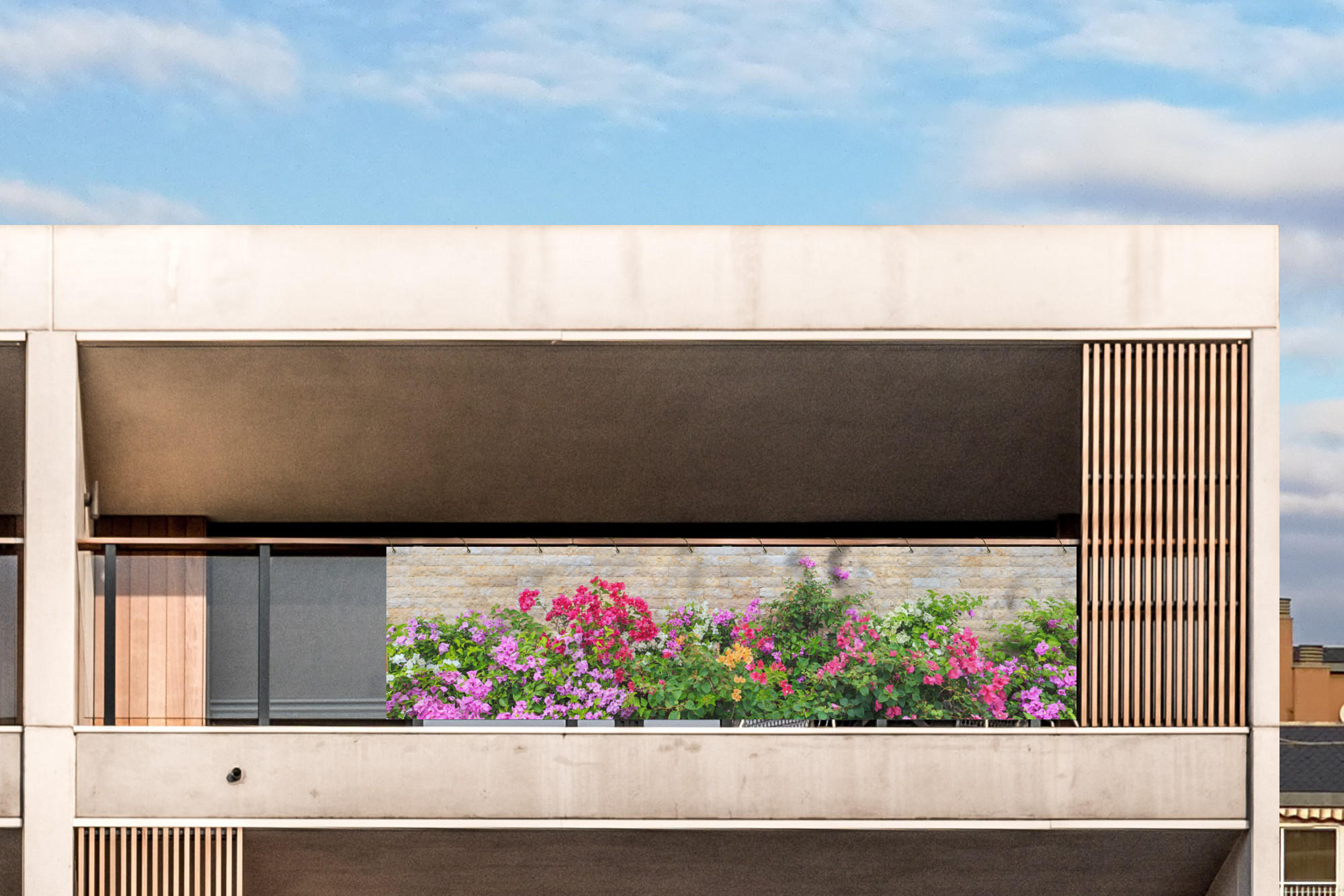 BALKON-SICHTSCHUTZ Blumen - Pflanzen - Blätter - Steine - Pink, Kunststoff (300/85cm) - MuchoWow