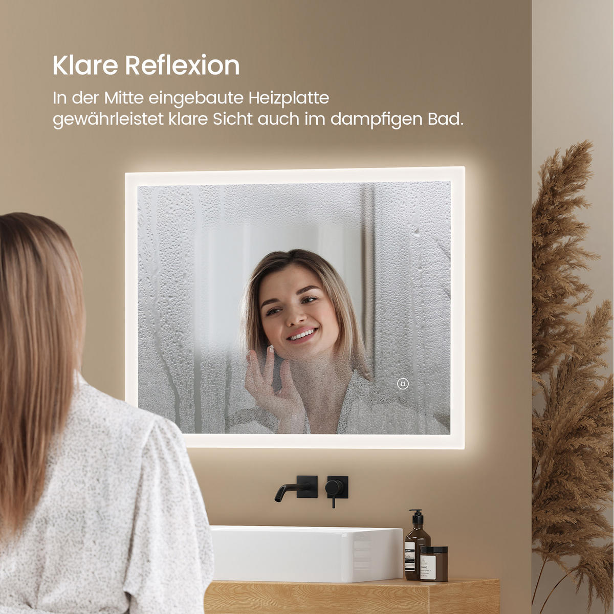 BADSPIEGEL mit Anti-Beschlag Touch-Taste Beleuchtung 80/60/3,5 cm - Weiß, Glas (60/3.5/80cm) - EMKE