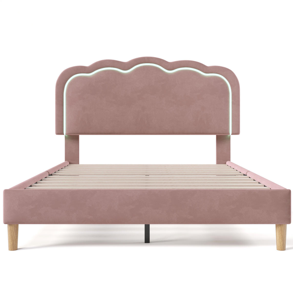POLSTERBETT aus Samt 140x200 cm in Rosa mit LED-Kopfteil - Rosa, Textil (140/200cm) - Modfu