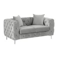 CHESTERFIELD-SOFA 2-Sitzer - Samt - Hellgrau - EDWINA - Hellgrau, Textil (162/76/91cm) - Vente-Unique