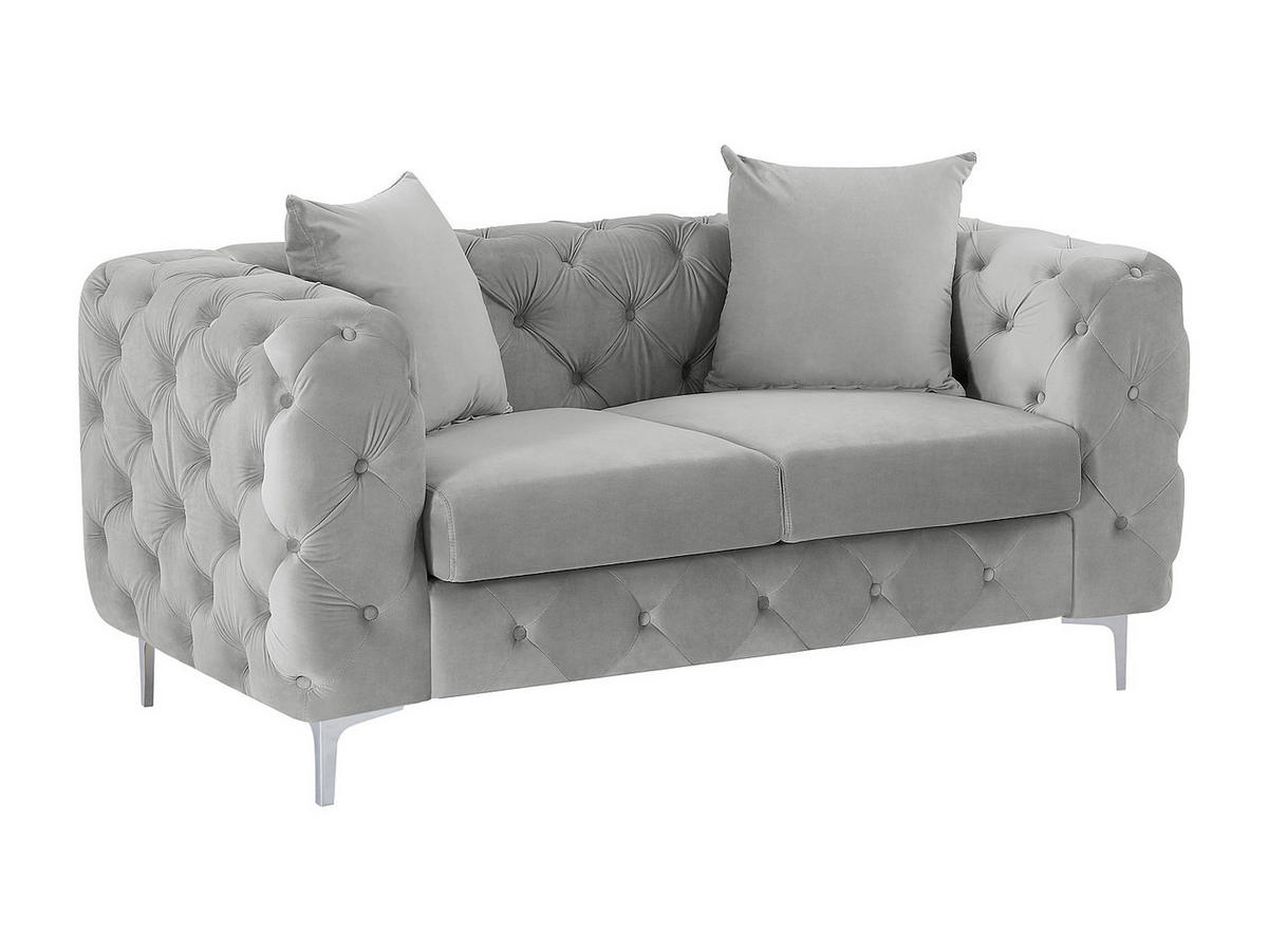 CHESTERFIELD-SOFA 2-Sitzer - Samt - Hellgrau - EDWINA - Hellgrau, Textil (162/76/91cm) - Vente-Unique