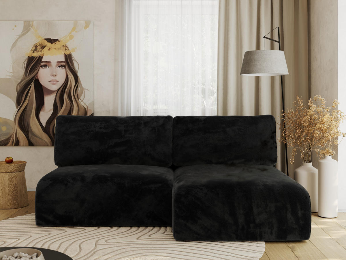 ECKSCHLAFSOFA VIVO L Schwarz Plüsch - rechts - Schwarz, Kunststoff/Textil (150/223cm) - MKS