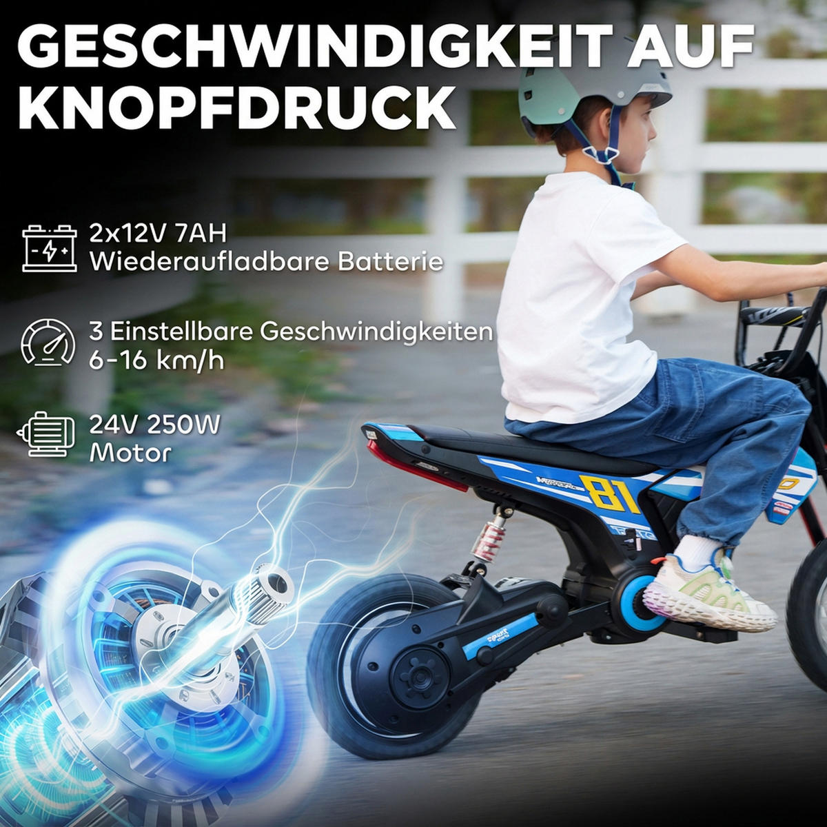 KINDER-MOTOCROSS Kunststoff Metall Blau - Blau, Kunststoff (119/64/76.5cm) - AIYAPLAY