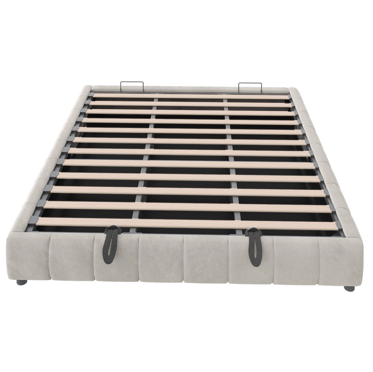POLSTERBETT 180/200 cm Beige ohne Kopfteil mit LED-Beleuchtung und hydraulischem Stauraumrahmen - Beige, Textil (180/200cm) - OKWISH